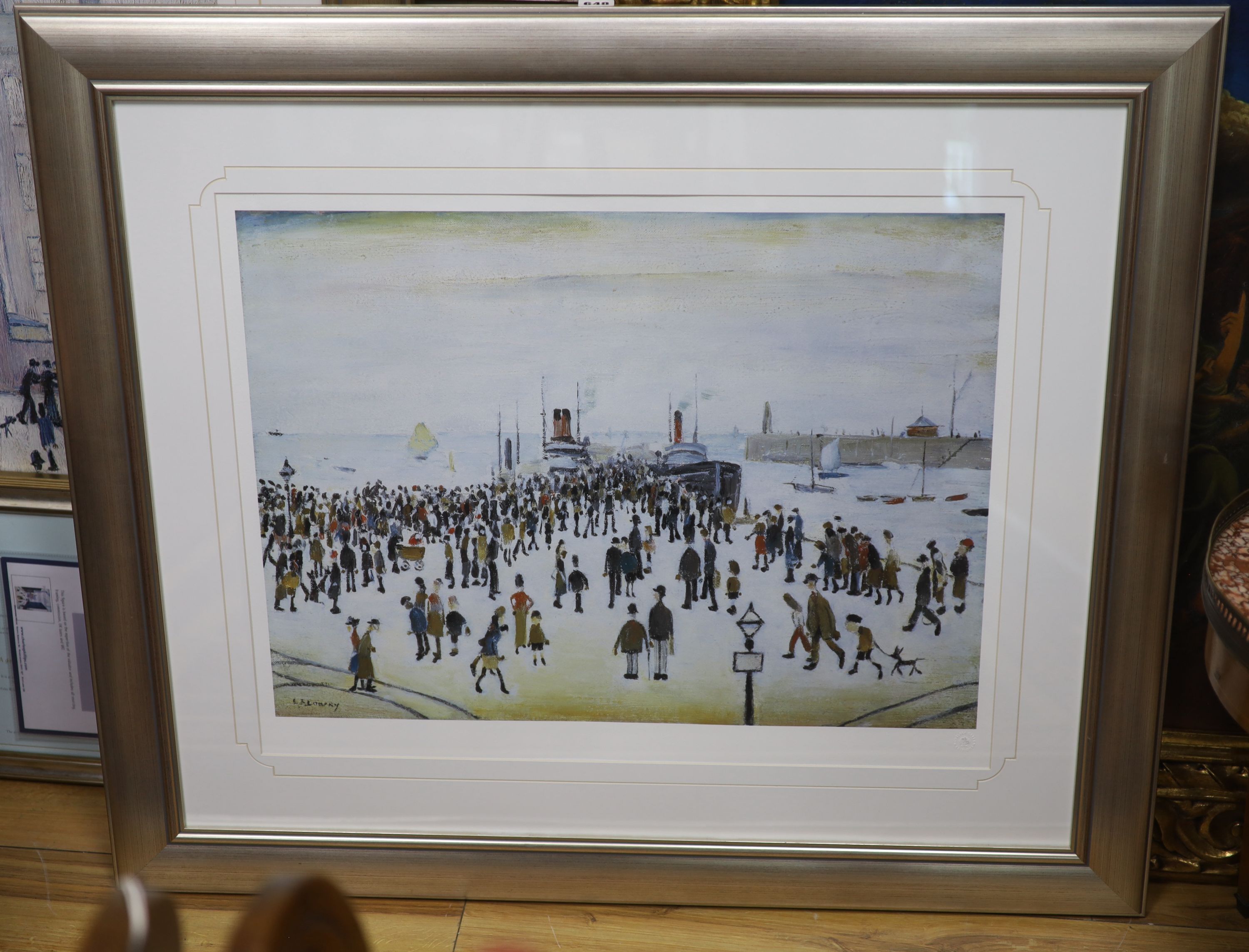 Lawrence Stephen Lowry, limited edition gouttelette, 'Ferry Boats', one of 75, blindstamped with COA from Charles Philips, 51 x 69cm